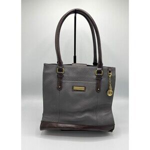 Tignanello Tote Bag Colorblock Pebbled Leather Brass/Gray/Brown